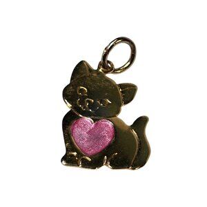 Kitty with Pink Heart Pendant Charm Fashion Jewelry Gold Tone Cat Love Kitten